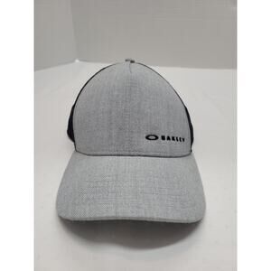Oakley Mens Hat Gray Black Logo Classic Mid Snap Mesh Performance Fit Adjustable